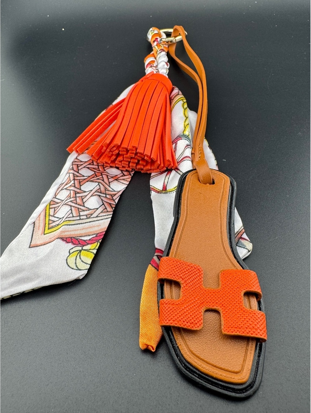 Sandals & Bow Scarf Tassel Bag Charm Keychain Orange - Picture 2 of 3